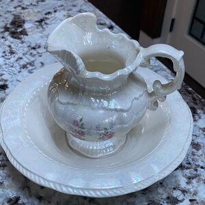 Floral Iridescent Pitcher and Saucer Set